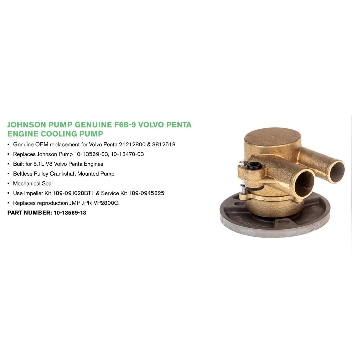 Johnson Pump Qualifies for Free Shipping Johnson F6B-9 Impeller Pump Replaces Volvo 21212800 & 3812518 #10-13569-13