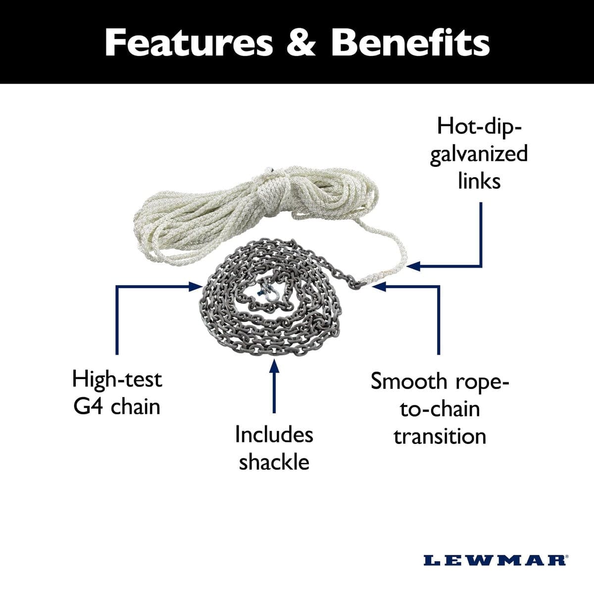 Lewmar Oversized - Not Qualified for Free Shipping Lewmar 10' 1/4" G4 Chain & 1/2" 8-Plait Rope #HM10HT200PX