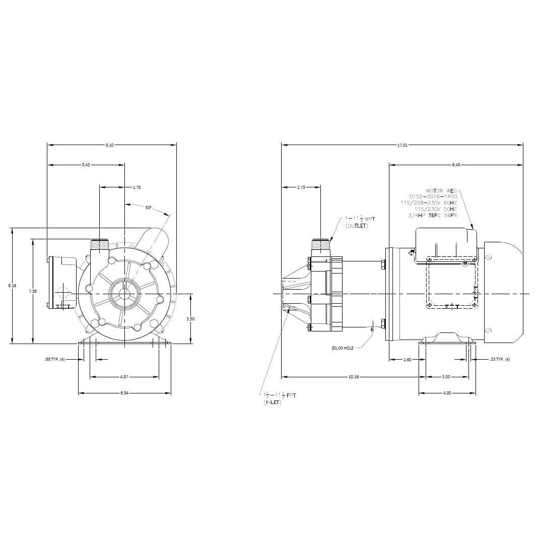 March Pump Qualifies for Free Shipping March Pump TE-7K-MD 1-Phase 3/4 HP Aluminum Bracket #0155-0011-0300