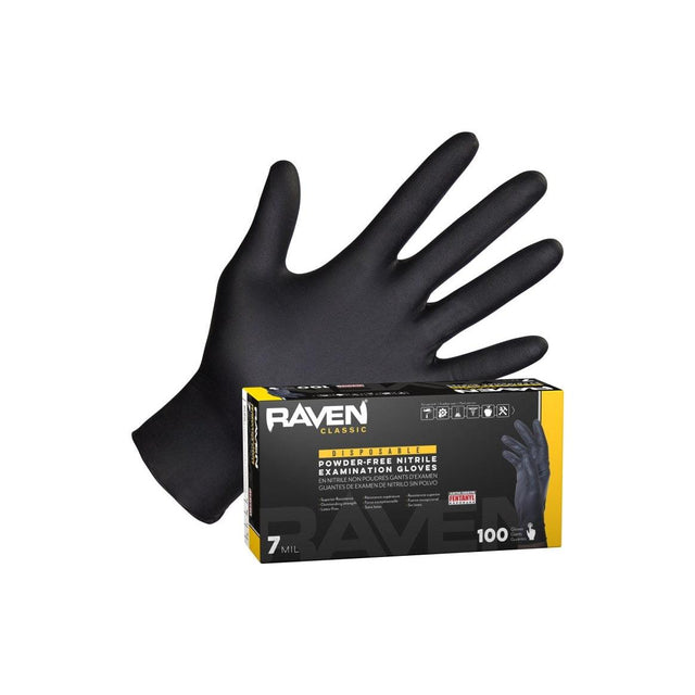SAS Safety Qualifies for Free Shipping SAS Safety Raven Powder-Free Nitrile 7mil Black Glove M 100-Box #66517