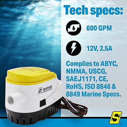 Seachoice Qualifies for Free Shipping Seachoice Automatic Bilge Pump 600 GPH #19343