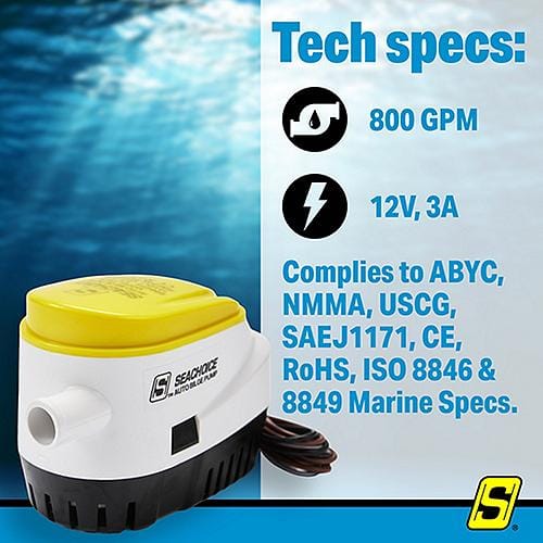 Seachoice Qualifies for Free Shipping Seachoice Automatic Bilge Pump 800 GPH 3/4" Hose #19276