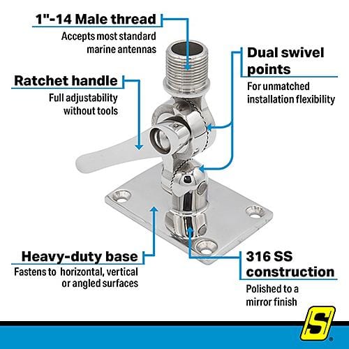 Seachoice Qualifies for Free Shipping Seachoice Universal Antenna Ratchet Mount SS #19722