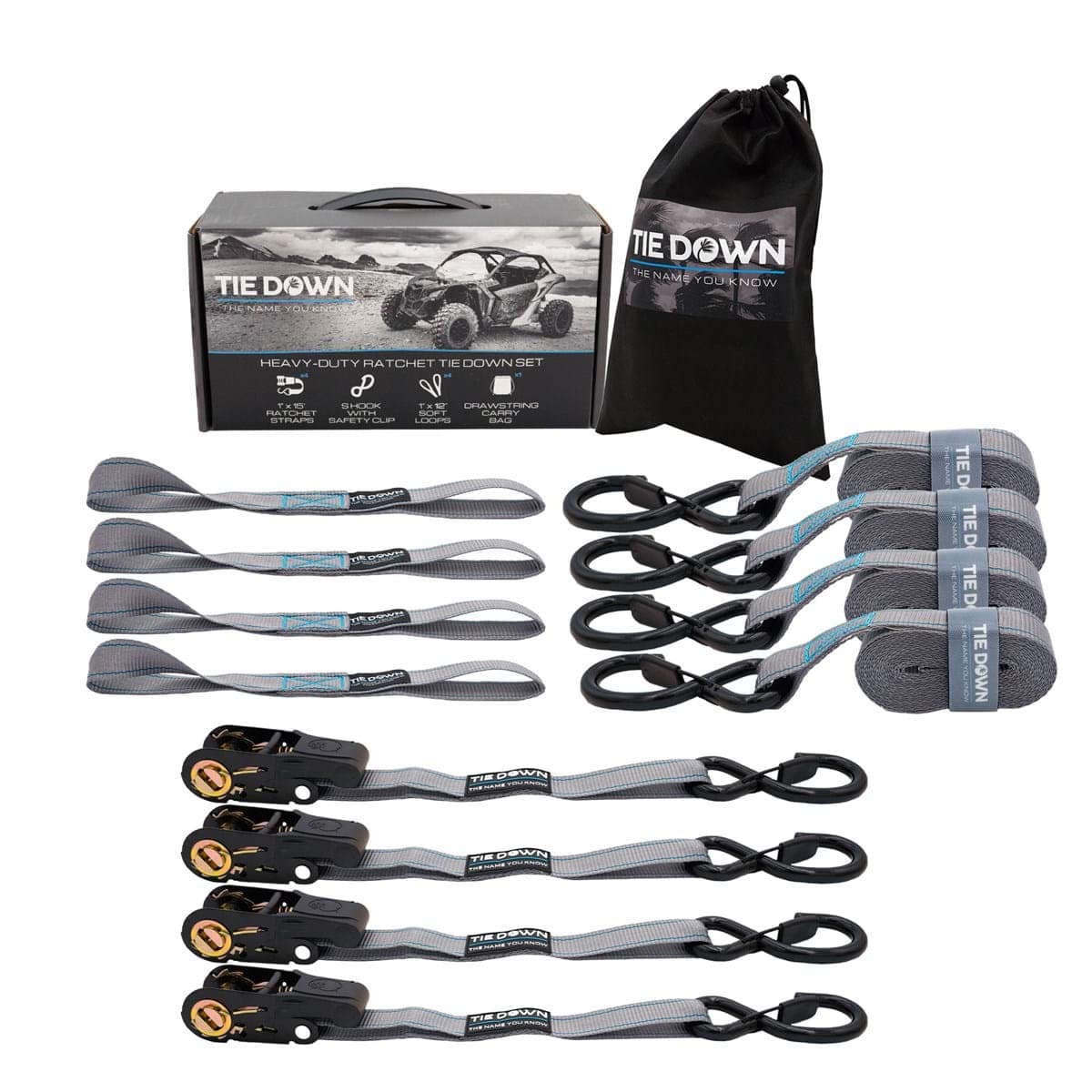 Tie Down Engineering Qualifies for Free Shipping Tie Down Ratchet Strap 1" x 15' 2200 lb Grey #13980-GRY