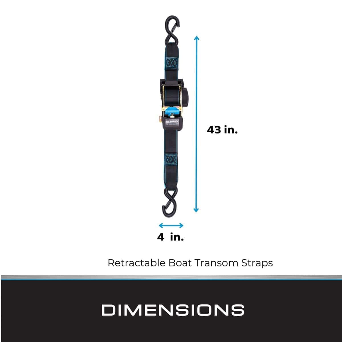Tie Down Engineering Qualifies for Free Shipping Tie Down Retractable Transom Strap 2" x 43" 3000 lb Black #13995-BLK