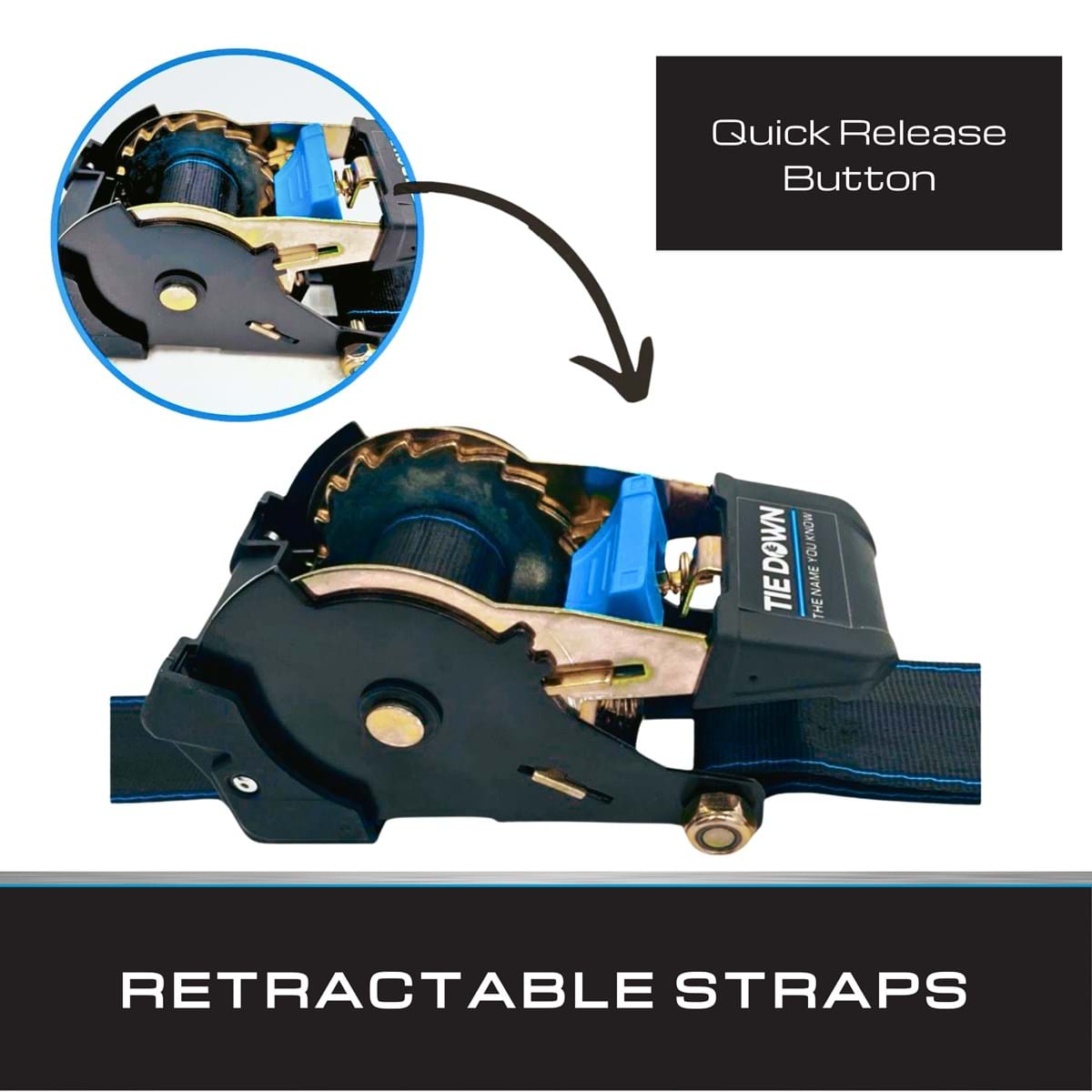 Tie Down Engineering Qualifies for Free Shipping Tie Down Retractable Transom Strap 2" x 43" 3000 lb Black #13995-BLK