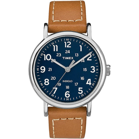 Timex Qualifies for Free Shipping Timex Weekender 40mm Mens Tan Leather Strap Blue Dial #TW2R425009J