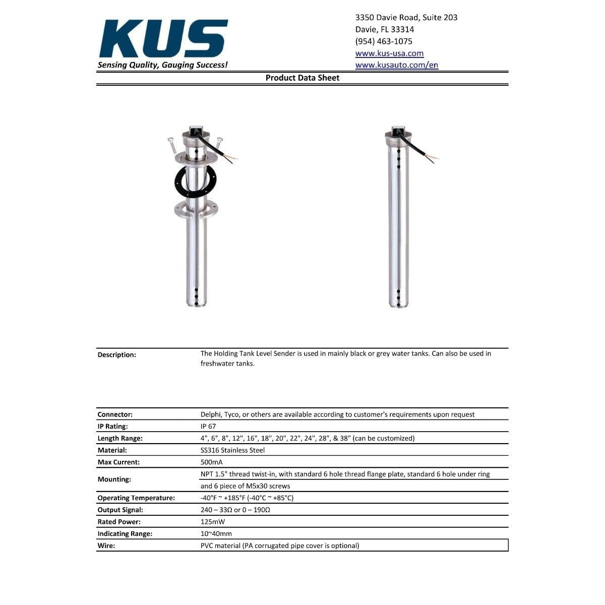 Wema Qualifies for Free Shipping Wema SHS 24" Waste Tank Level Sensor #26452