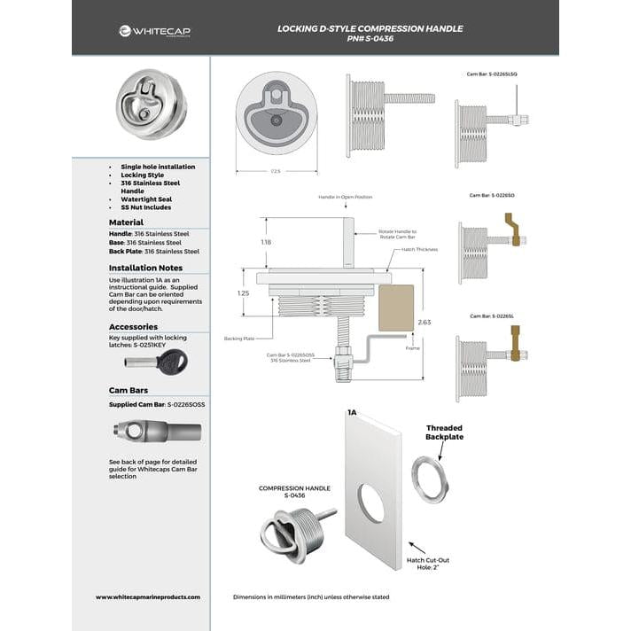 Whitecap Qualifies for Free Shipping Whitecap 2-1/2" D Style Compression Handle Locking #S-0536C