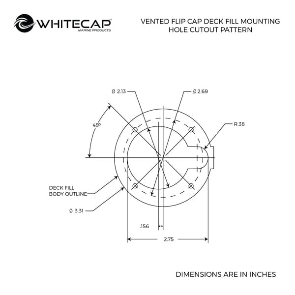Whitecap Qualifies for Free Shipping Whitecap Gas Deck Fill with Vent 30-Degree #S-1423A30