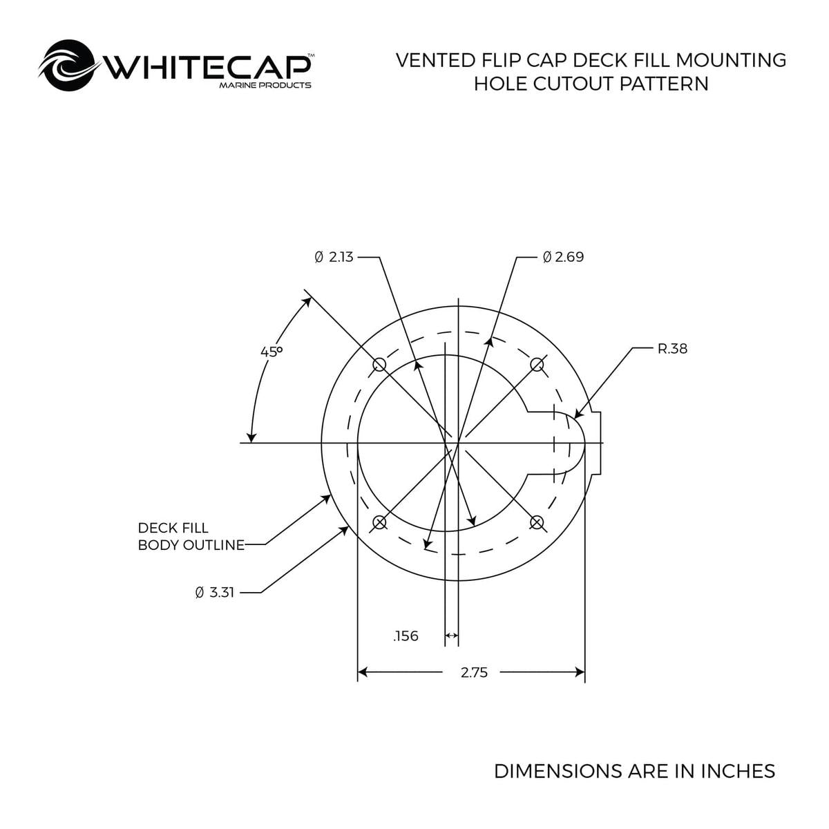 Whitecap Qualifies for Free Shipping Whitecap Gas Deck Fill with Vent Straight #S-1423C