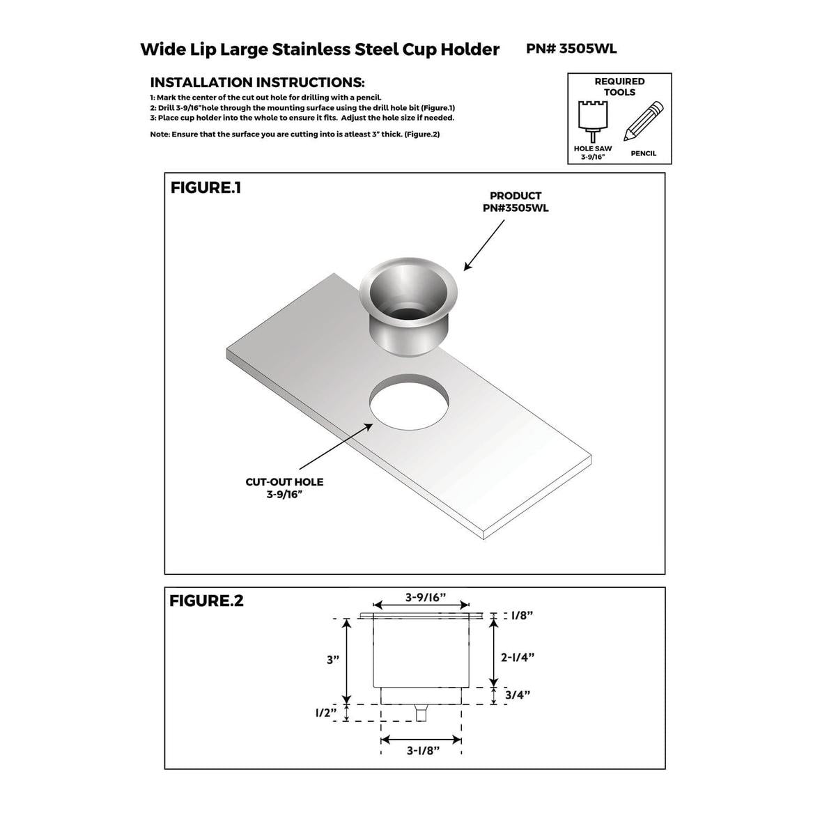 Whitecap Qualifies for Free Shipping Whitecap SS Cup Holder Flush Wide Lip #S-3503WL
