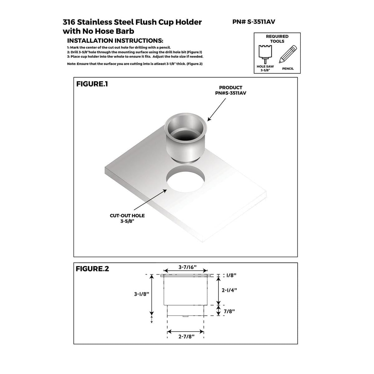 Whitecap Qualifies for Free Shipping Whitecap SS Cup Holder No Drain #S-3511AV