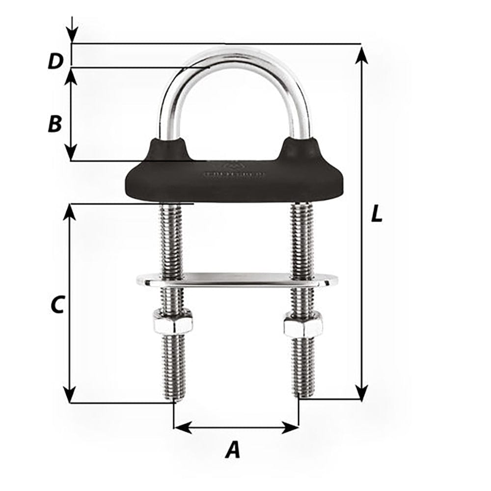 Wichard Marine Qualifies for Free Shipping Wichard 1/4" Black Waterproof U-Bolt 2-3/4" L #65331