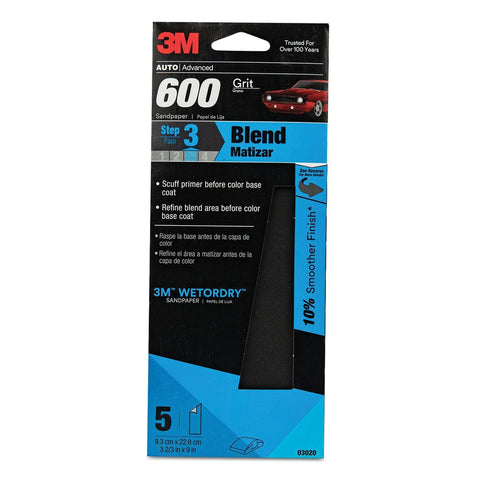 3M Wetordry Sandpaper 600 Grit 3-2/3" 9" #03020