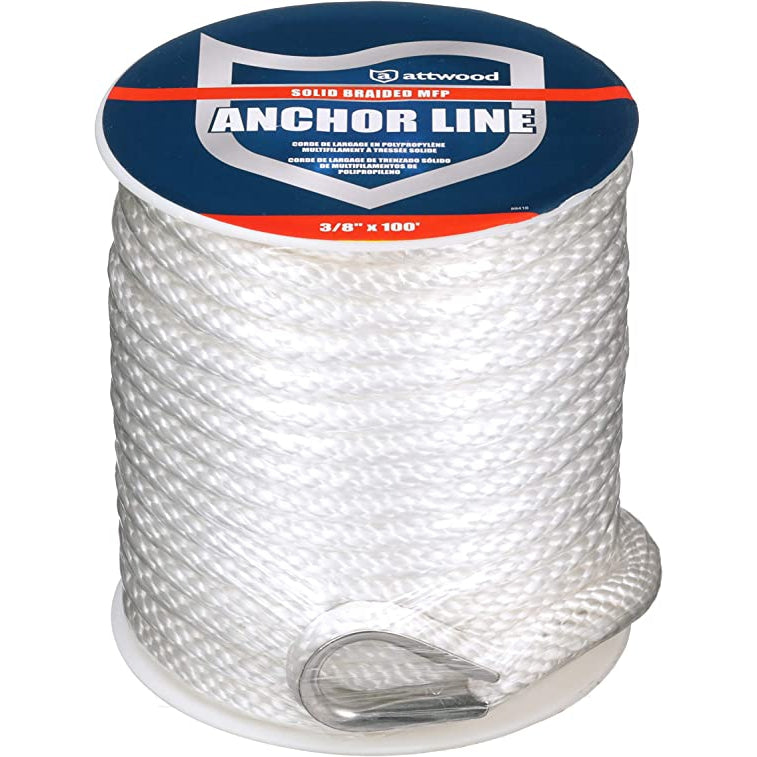 Attwood Marine Qualifies for Free Shipping Attwood 3/8" x 100' Solid Braided MFP Anchor Line Thimble White #11724-1