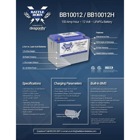 Battleborn Oversized - Not Qualified for Free Shipping Battleborn 100ah 12v Deep Cycle Battery #BB10012
