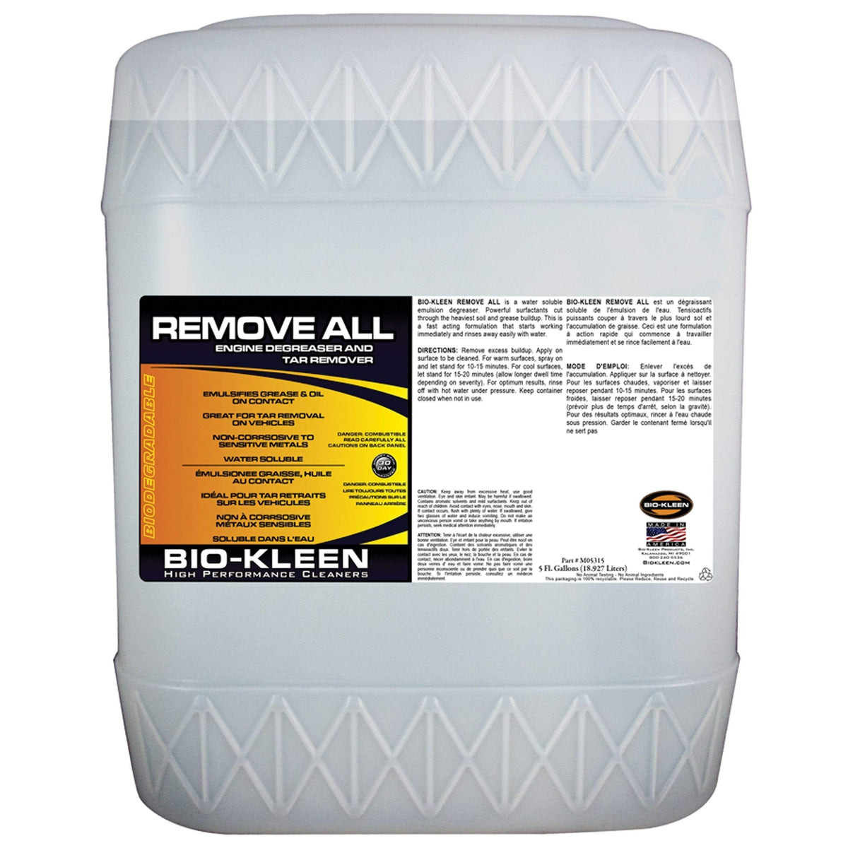 Biokleen Remove All Engine Degreaser and Tar Remover 5-Gallon #M05315