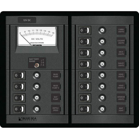 Blue Sea System Qualifies for Free Shipping Blue Sea 12-Position Square Rocker Switch Panel with Voltmeter #1464