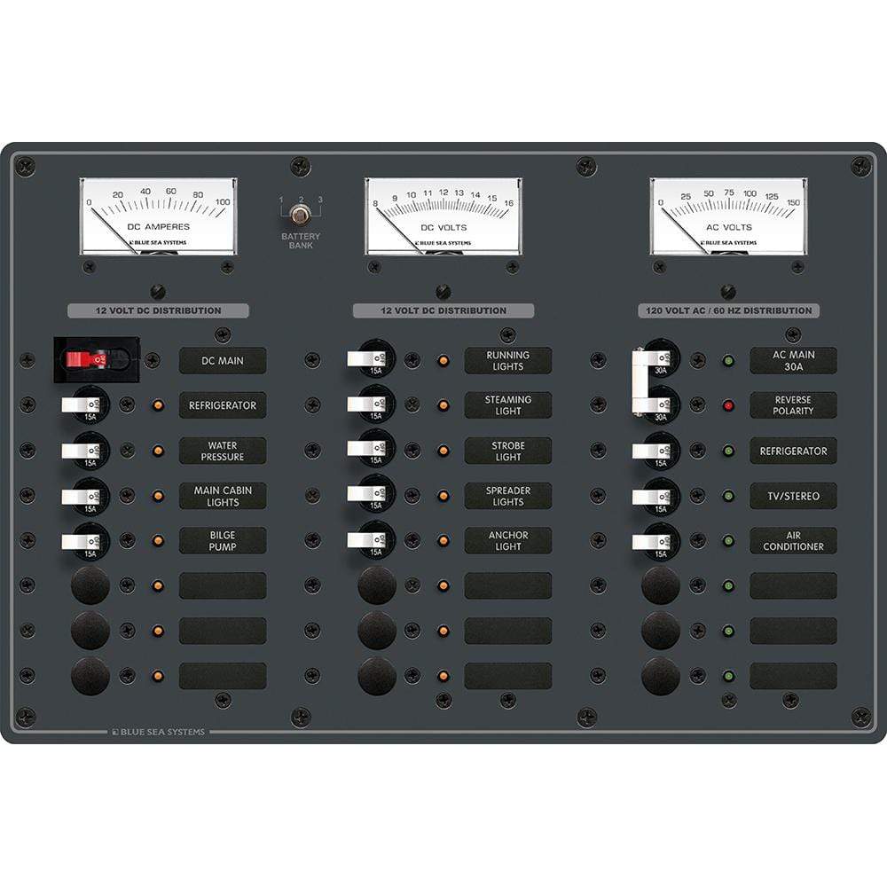 Blue Sea System Qualifies for Free Shipping Blue Sea Breaker Panel 16-12v 8-120v AC #8084