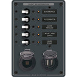 Blue Sea System Qualifies for Free Shipping Blue Sea Breaker Panel 5-Position with DC Socket & Dual USB #8120