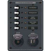 Blue Sea System Qualifies for Free Shipping Blue Sea Breaker Panel 5-Position with DC Socket & Dual USB #8120