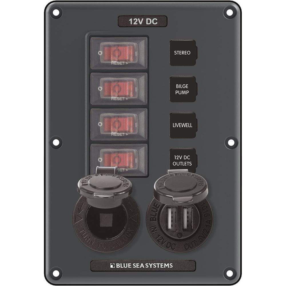 Blue Sea System Qualifies for Free Shipping Blue Sea Circuit Breaker Switch Panel 4-Position Gray #4321
