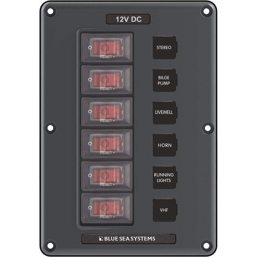Blue Sea Circuit Breaker Switch Panel 6-Position Gray #4322
