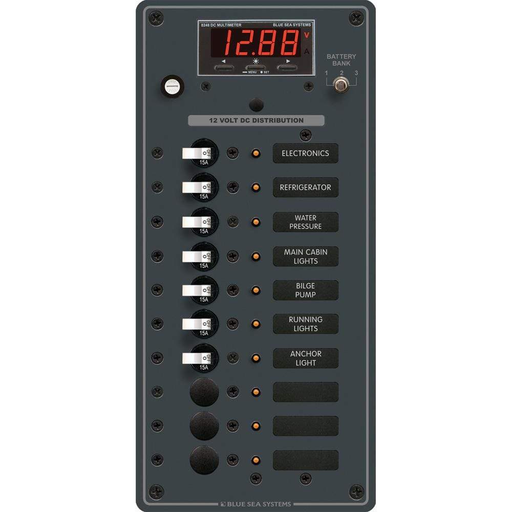 Blue Sea System Qualifies for Free Shipping Blue Sea DC Panel 10-Position with Multimeter #8402
