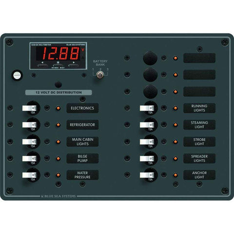 Blue Sea DC Panel 13-Position with Multimeter #8403