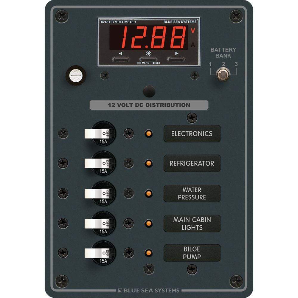 Blue Sea System Qualifies for Free Shipping Blue Sea DC Panel 5-Position with Multimeter #8401