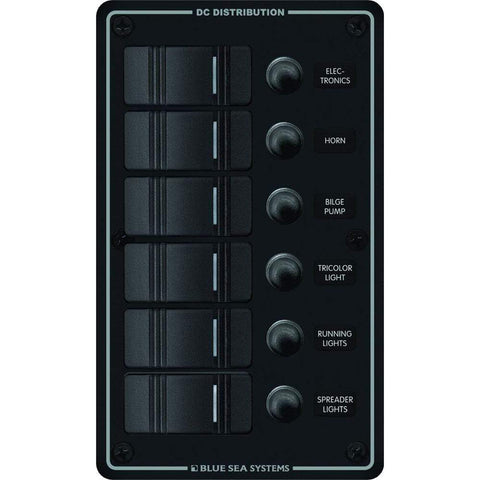 Blue Sea System Qualifies for Free Shipping Blue Sea Water Resistant 6-Position Black Vertical Mount Panel #8373