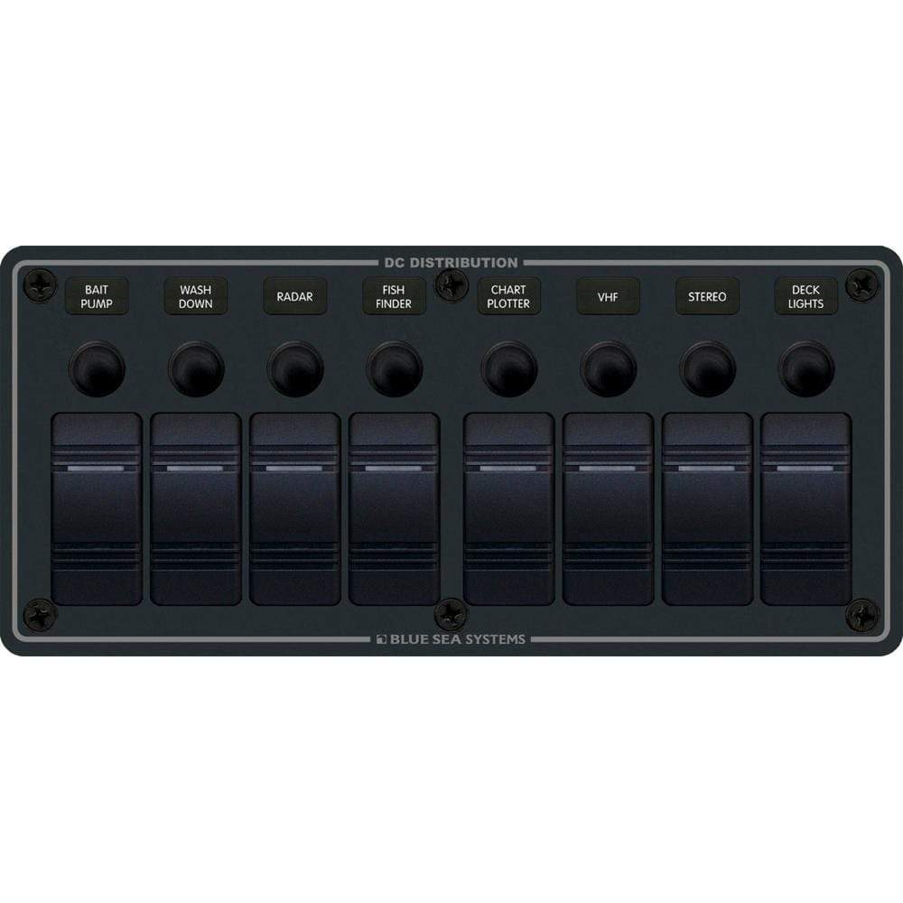 Blue Sea System Qualifies for Free Shipping Blue Sea Water Resistant Panel 8-Position Black Horizontal Mount #8371