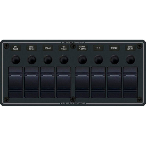 Blue Sea System Qualifies for Free Shipping Blue Sea Water Resistant Panel 8-Position Black Horizontal Mount #8371