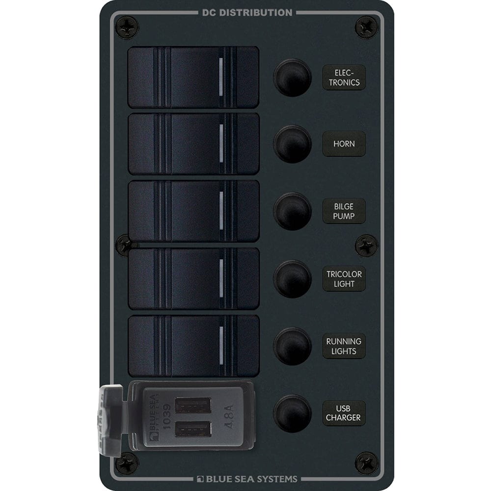 Blue Sea System Qualifies for Free Shipping Blue Sea Waterproof Panel 12v 5-Position Plus Dual USB #8521