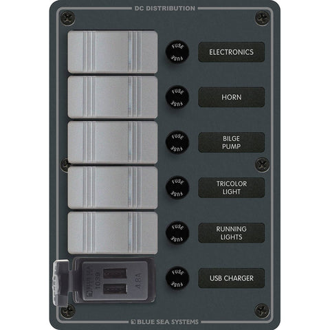 Blue Sea System Qualifies for Free Shipping Blue Sea Waterproof Panel 5-Position Plus Dual USB Charger #8121