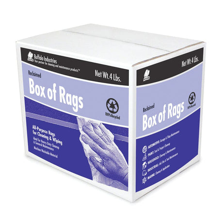 Buffalo Qualifies for Free Shipping Buffalo Recycled Industrial White T-Shirt Cloth Rags 4 lbs Box #10390