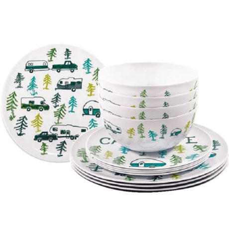 Camco Qualifies for Free Shipping Camco Dishware Set 12-pc Sketch Logo #53311