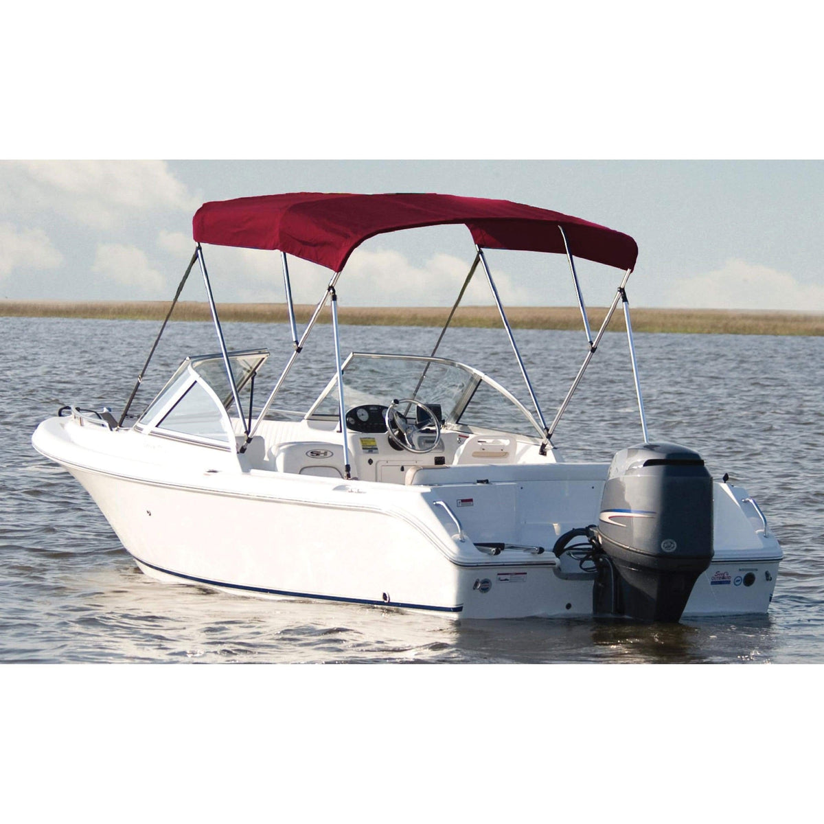 Carver 3-Bow Round Tube Bimini Top Burgundy 73" 78" W #A5475TB-8