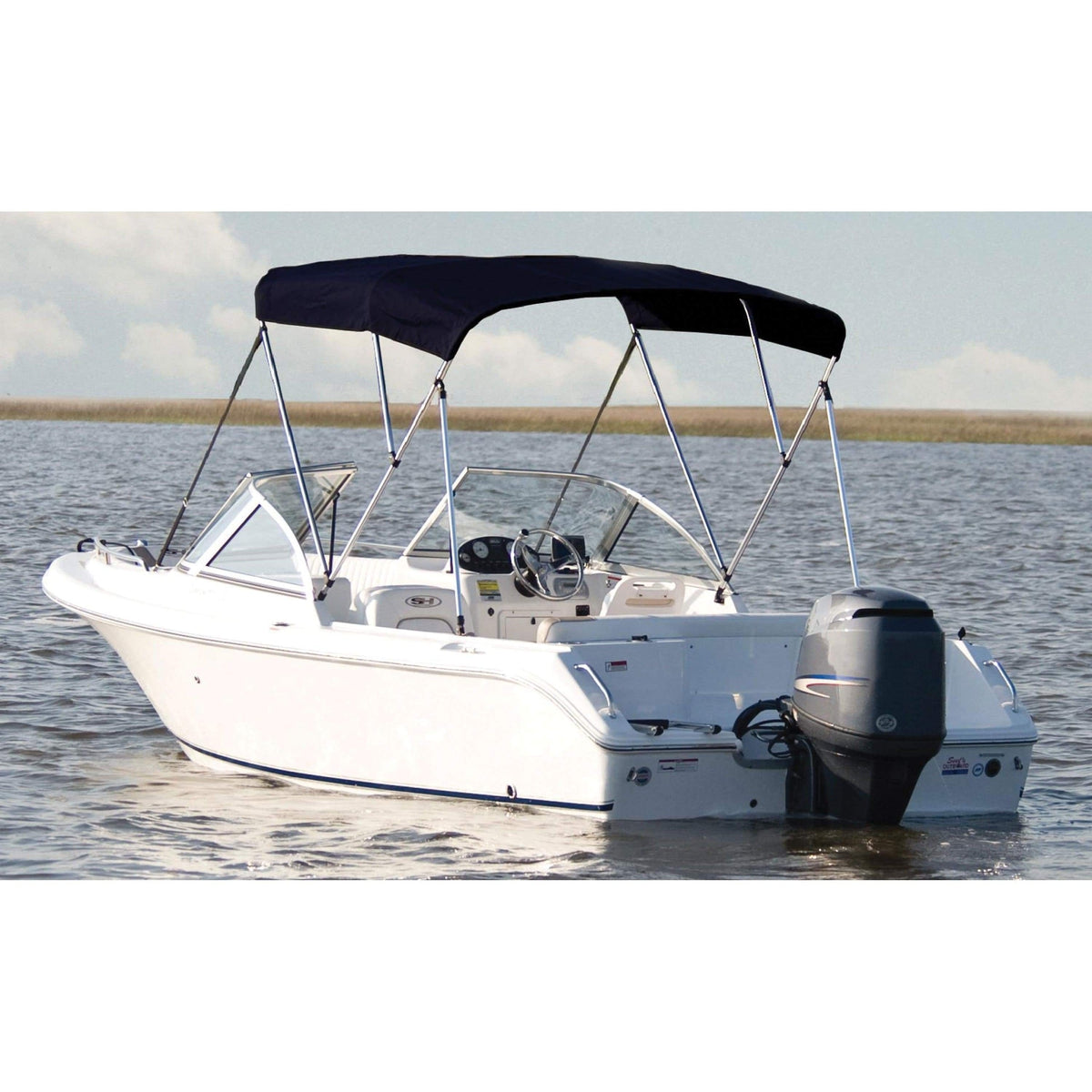 Carver 3-Bow Round Tube Bimini Top Jet Black 79" 84" W #A5481TB-2