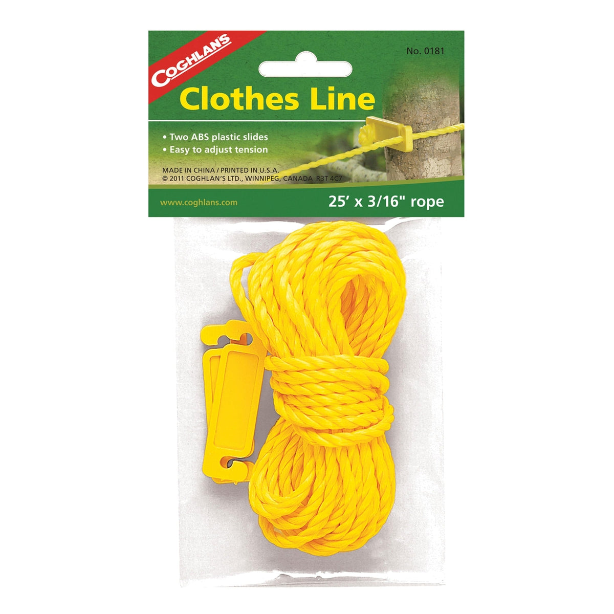 Coghlans Qualifies for Free Shipping Coghlans Clothes Line with Plastic Slides 3/16" x 25' #0181