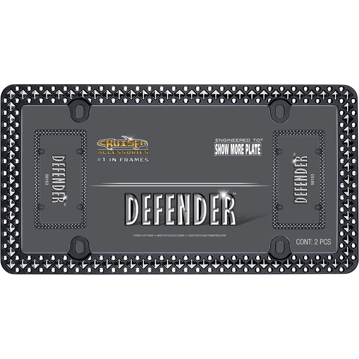 Cruiser Accessories Qualifies for Free Shipping Cruiser License Plate Frame Defender Matte Black/Chrome Metal #58153