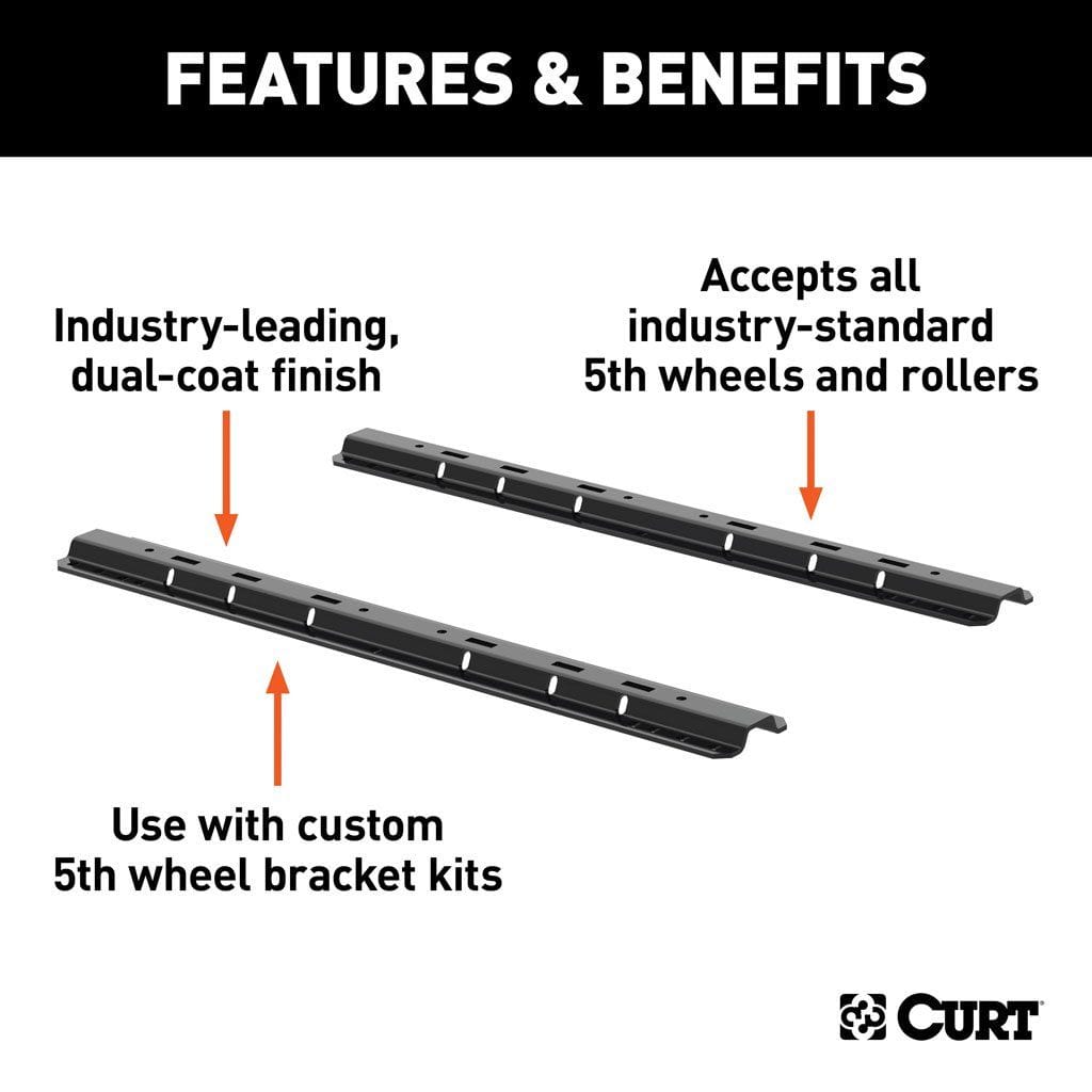 CURT Oversized - Not Qualified for Free Shipping CURT 5th Wheel Hitch Rails & 4-Bolt Brackets 25K Gloss Black #16150