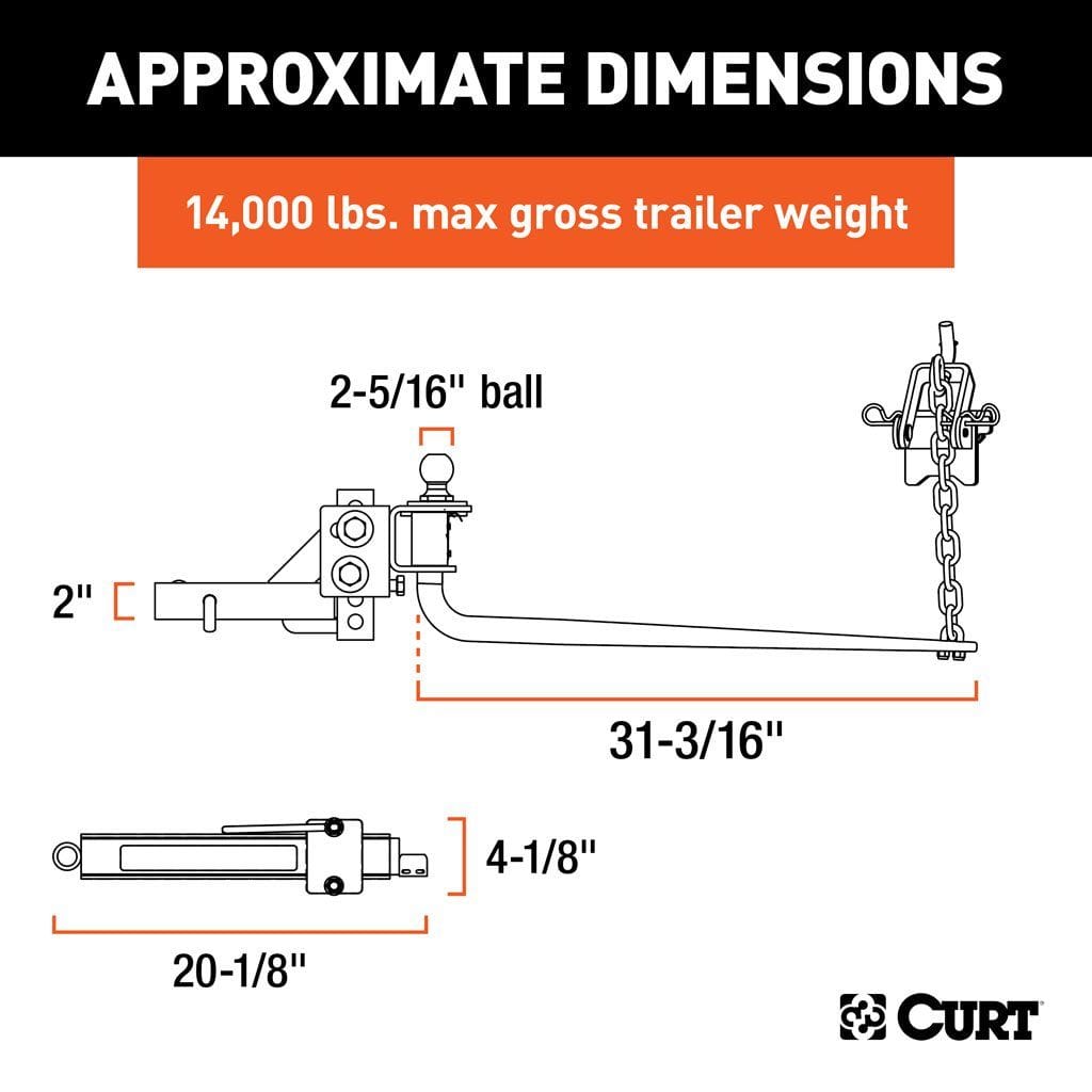 CURT Truck Freight - Not Qualified for Free Shipping CURT MV Round Bar Weight Distribution Hitch & Sway Control 14K #17063