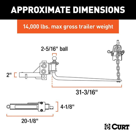 CURT Truck Freight - Not Qualified for Free Shipping CURT MV Round Bar Weight Distribution Hitch & Sway Control 14K #17063