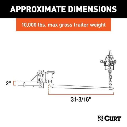 CURT Truck Freight - Not Qualified for Free Shipping CURT MV Round Bar Weight Distribution Hitch up to 10K 2" Shank #17052