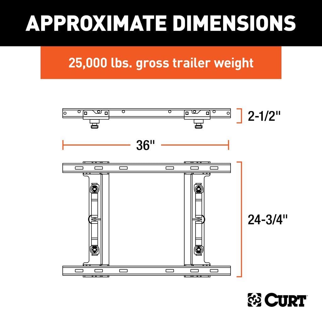 CURT Truck Freight - Not Qualified for Free Shipping CURT Puck System 5th Wheel Adapter with Rails 25K #16027