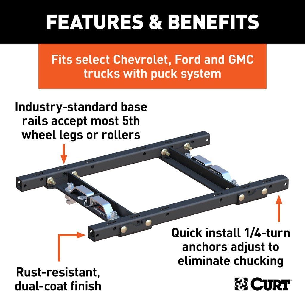 CURT Truck Freight - Not Qualified for Free Shipping CURT Puck System 5th Wheel Adapter with Rails 25K #16027