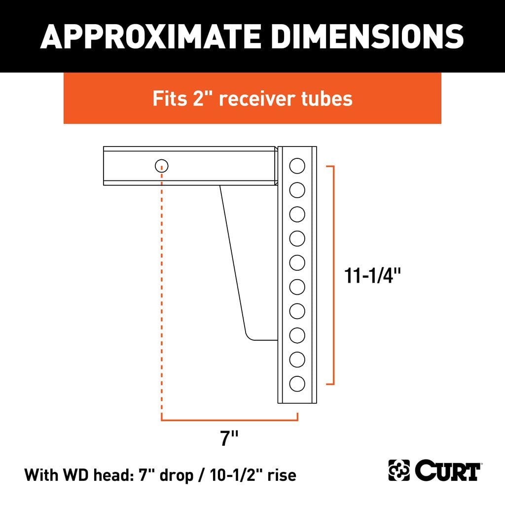 CURT Qualifies for Free Shipping CURT Repl Weight Dist Hitch Shank 2" Receiver 7" Drop 10.5" Rise #17123