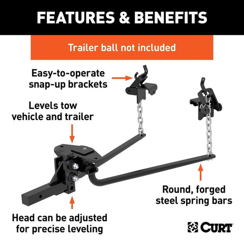 CURT Truck Freight - Not Qualified for Free Shipping CURT Round Bar Weight Distribution Hitch up to 10K 2" Shank #17002